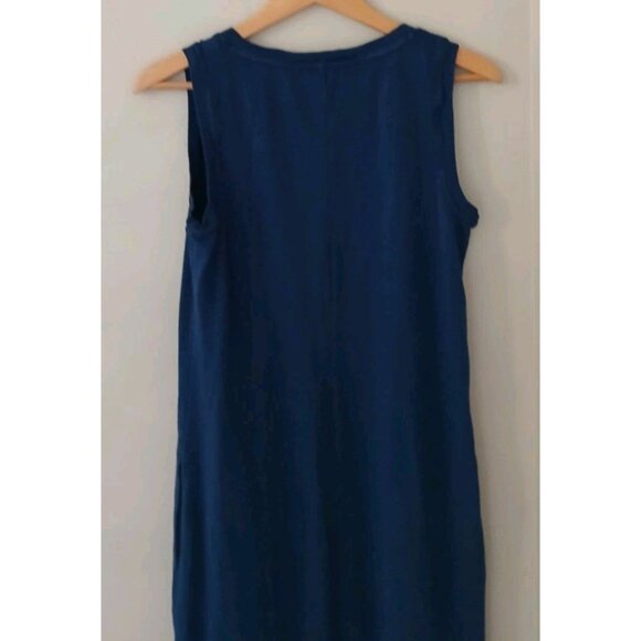 T by Talbots Sleeveless Midi Dress Size Medium Blue Cotton Pockets Coastal Tank - Picture 8 of 11